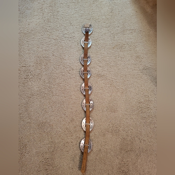 Brighton Silver and Brown Concho Leather Belt M - Picture 2 of 5